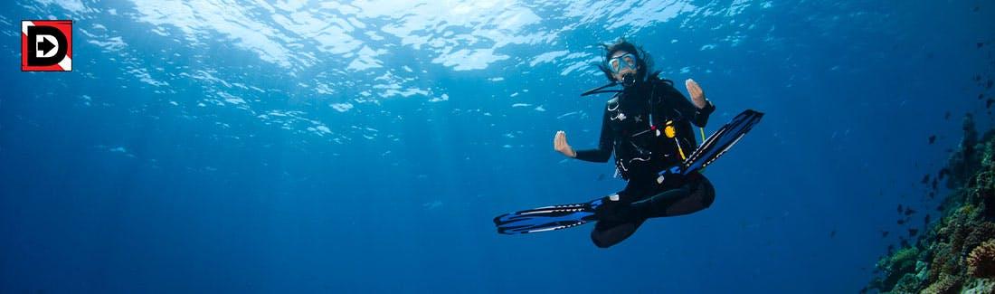 Banner image with meditating scuba diver