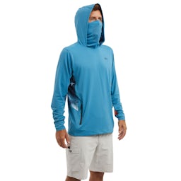 Pelagic Exo-Tech Gyotaku Fade Hooded Performance Shirt (Men's) - Front on Model Thumbnail}