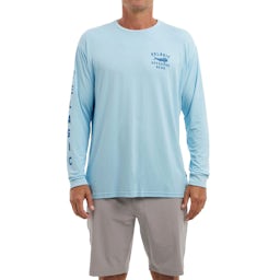Pelagic Aquatek Who’s UR Mahi Performance Shirt (Men’s) - Light Blue Front on Model Thumbnail}