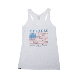 Pelagic Reel Flag Premium Tank Top (Women's) - Heather White Front Thumbnail}