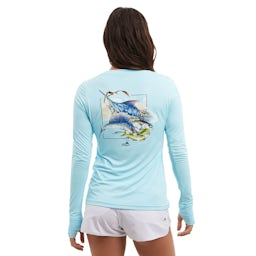 Pelagic Aquatek Goione Slam Performance Shirt (Women's) - Tahiti Blue Back Thumbnail}